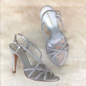 BCBG Silver Braided Strap Sandals